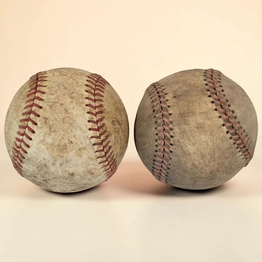 Lot Of 2 Vintage Baseballs Stitched Leather Ball Unknown Origin